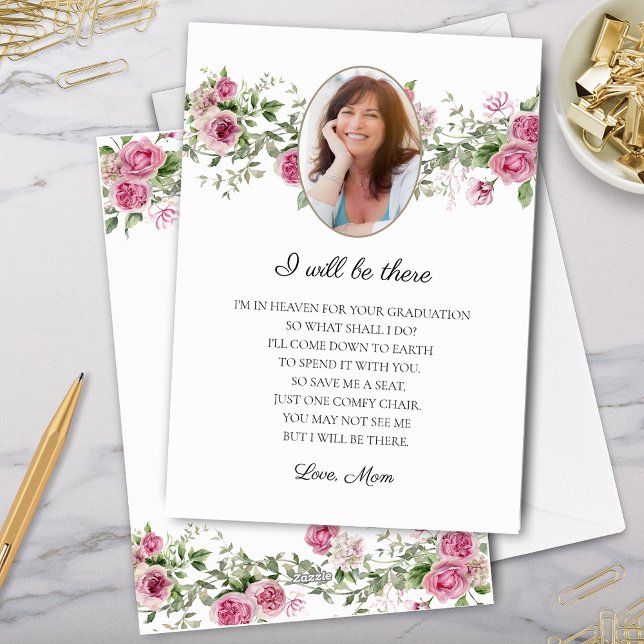 Tarjeta Festiva Estaré Ahí Rosas Mamá Memorial Graduada (elegant rose floral mom memorial i will be there card from mother to graduate for save me a seat)