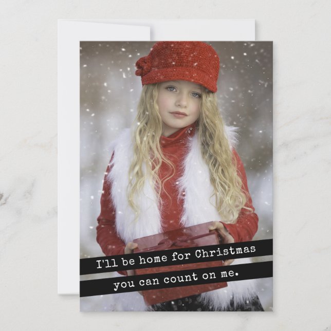 Tarjeta Festiva Estaré en casa para Navidades máquina de escribir  (Anverso)