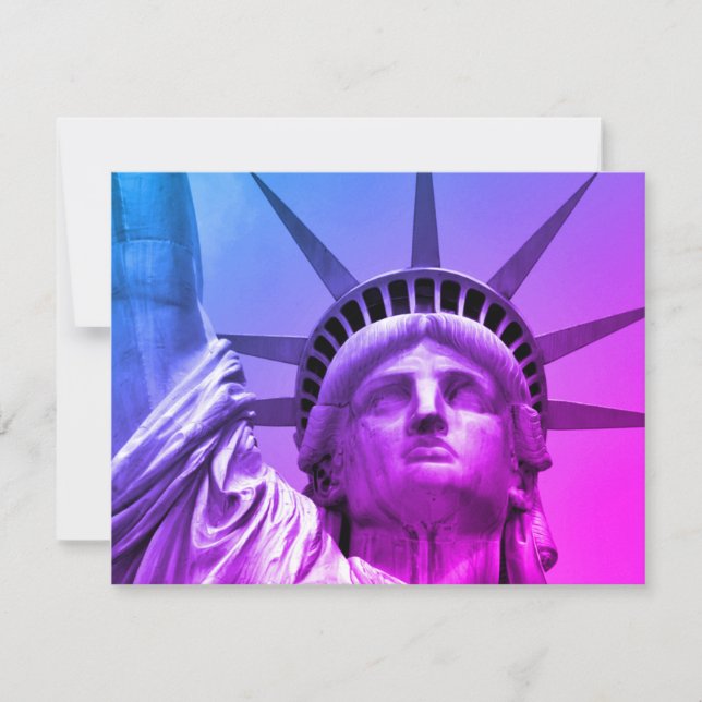Tarjeta Festiva Estatua de arte pop azul púrpura en Nueva York (Anverso)
