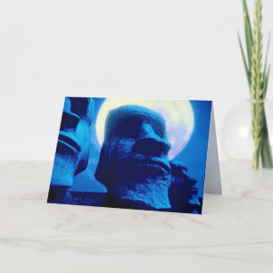Tarjeta Festiva Estatua de la isla de pascua con la luna