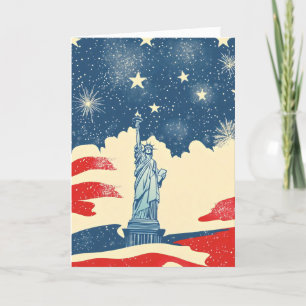 Tarjeta Festiva Estatua de la Libertad Azul Blanco Rojo
