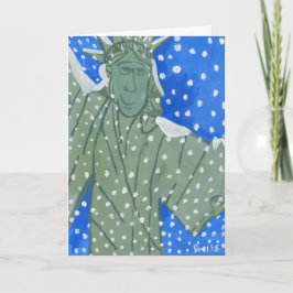 Tarjeta Festiva Estatua de la libertad en la nieve de Joel