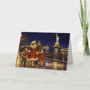 Tarjeta Festiva Estatua de la Libertad Wagner Park de Nueva York e