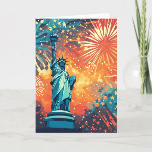Tarjeta Festiva Estatua de las estrellas coloridas de la libertad