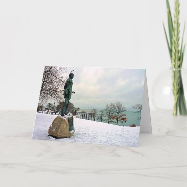 Tarjeta Festiva Estatua de Massasoit en Plymouth, MAMÁES (Anverso)