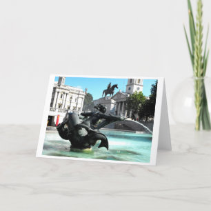 Tarjeta Festiva Estatua y fuente en la Plaza Trafalgar