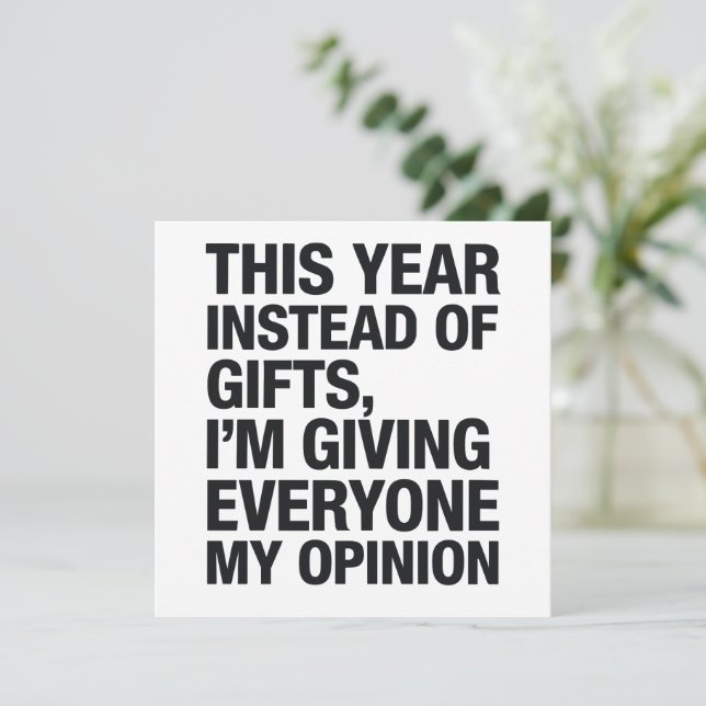 Tarjeta Festiva Este año, en lugar de regalo, doy a todos (Anverso de pie)