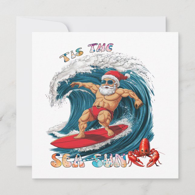 Tarjeta Festiva Este es el Sea-Sun - Surfing Santa (Anverso)
