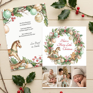 Tarjeta Festiva Estética Familiar de Tres Primeras Navidades Foto