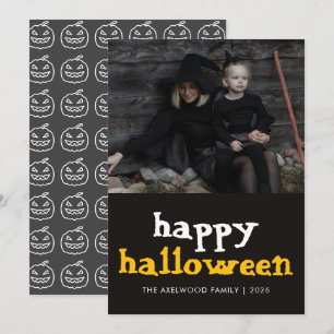 Tarjeta Festiva Estética Moderna de Bruja Halloween Foto Familiar