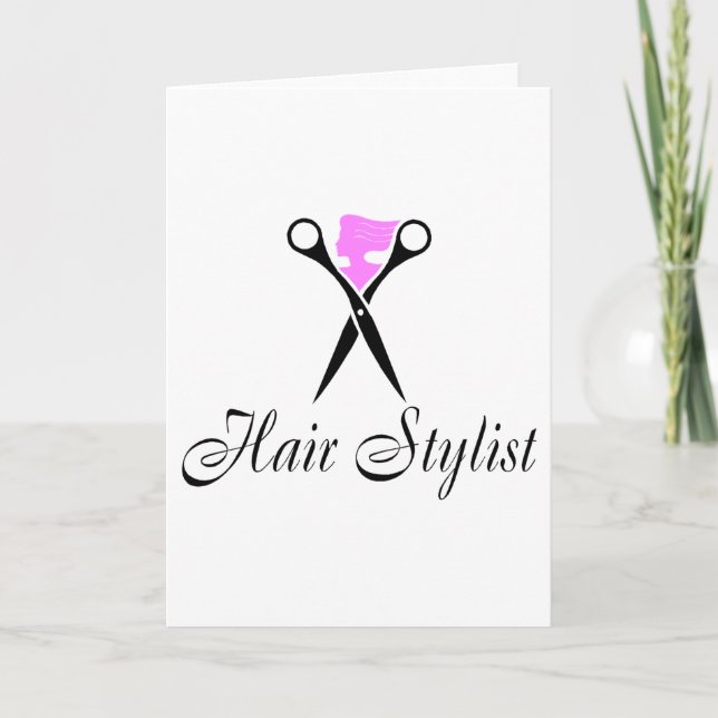 Tarjeta Festiva Estilista de pelo (tijeras/rosa) (Anverso)