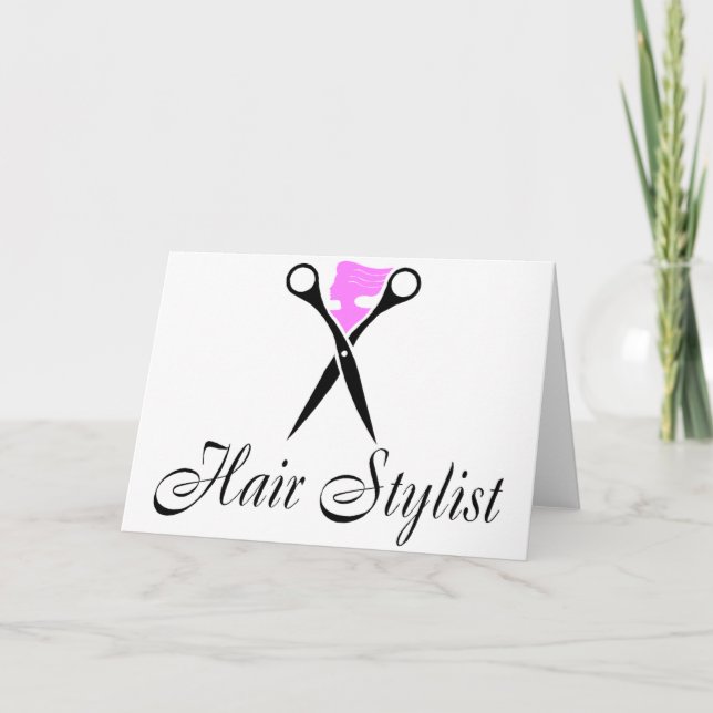 Tarjeta Festiva Estilista de pelo (tijeras/rosa) (Anverso)