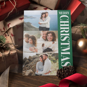 Tarjeta Festiva Estilizado Collage de Fotos Verde Blanco Feliz Nav