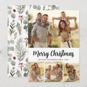 Tarjeta Festiva Estilo botánico 4 Navidades de Collage de fotos