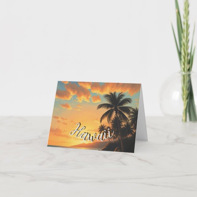 Tarjeta Festiva Estilo de época Hawai Costa de Viaje Sunset (Anverso)
