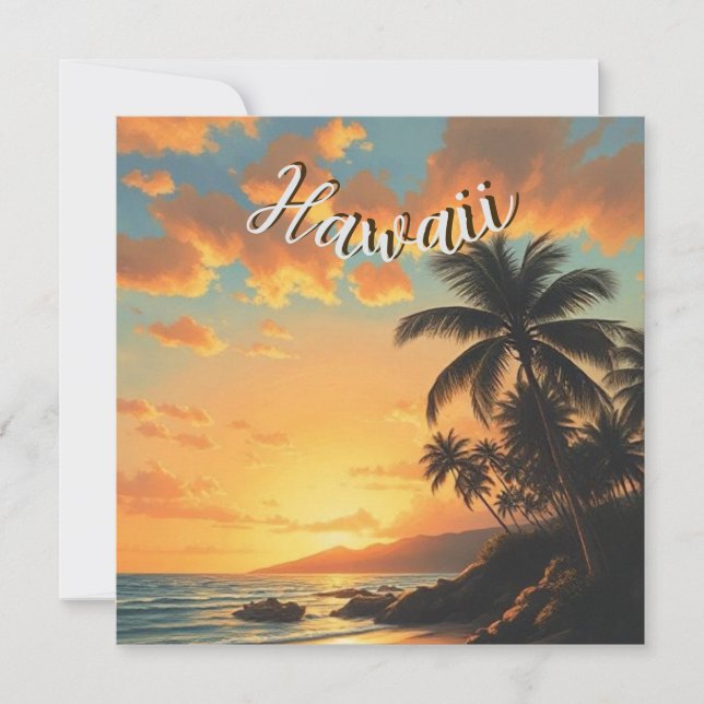 Tarjeta Festiva Estilo de época Hawai Costa de Viaje Sunset (Anverso)