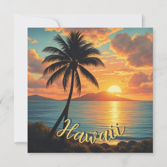 Tarjeta Festiva Estilo de época Hawai Costa de Viaje Sunset (Anverso)