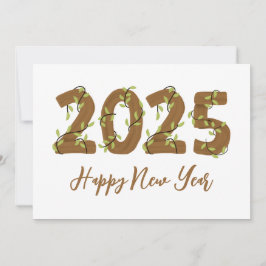 Tarjeta Festiva Estilo de madera simple feliz feliz año 2025