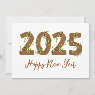 Tarjeta Festiva Estilo de madera simple feliz feliz año 2025