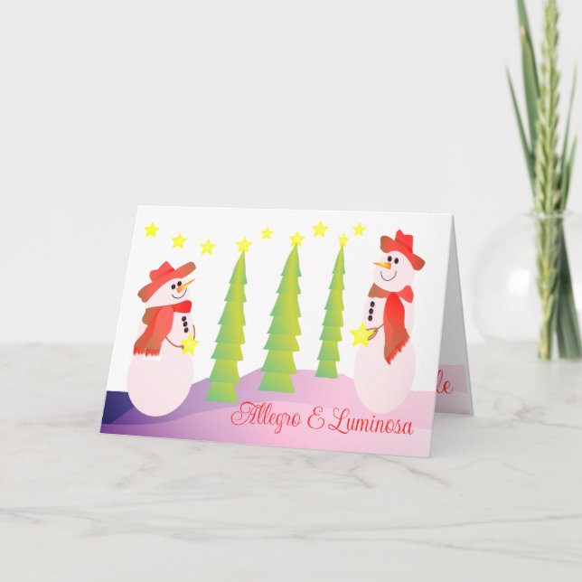 Tarjeta Festiva Estilo de vacaciones de Snowman (Anverso)