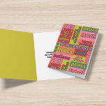 Tarjeta Festiva Estilo del Collage de palabras vintage de los años<br><div class="desc">Esta tarjeta de Navidades tiene un aspecto vintage con un collage de saludos de vacaciones en una paleta de colores retro de los años 70 de color verde limón,  rosa,  naranja,  rojo y verde. El mensaje en el interior de esta tarjeta plegada se puede personalizar con su propio texto.</div>