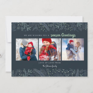 Tarjeta Festiva Estilo Piñas Vides verde azul Saludos de temporada