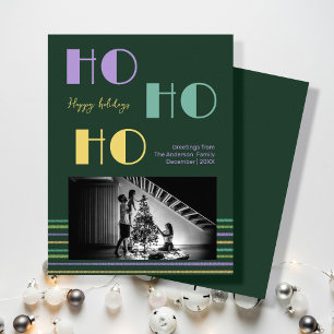 Tarjeta Festiva Estilo retro moderno HO-HO-HO verde