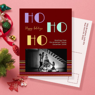 Tarjeta Festiva Estilo retro moderno rojo HO-HO-HO