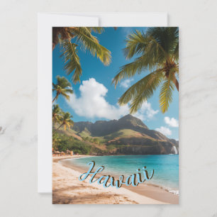 Tarjeta Festiva Estilo vintage hawaiano palmeras marinas cielo azu