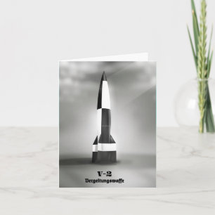 Tarjeta Festiva Estilo vintage Vergeltungswaffe V2 Rocket B&W.