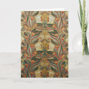 Tarjeta Festiva Estilo William Morris Rosa Verde Botánico