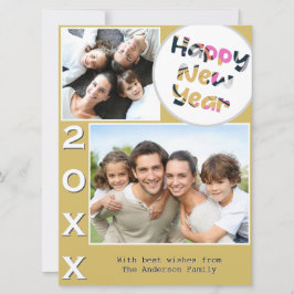 Tarjeta Festiva Estiloso 2 Foto Amarillo Personalizado Feliz Año N