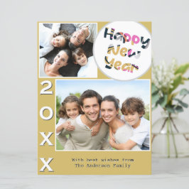 Tarjeta Festiva Estiloso 2 Foto Amarillo Personalizado Feliz Año N
