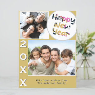 Tarjeta Festiva Estiloso 2 Foto Amarillo Personalizado Feliz Año N
