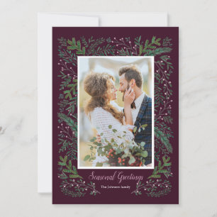 Tarjeta Festiva Estiloso árbol de pino verde rosa estacional foto