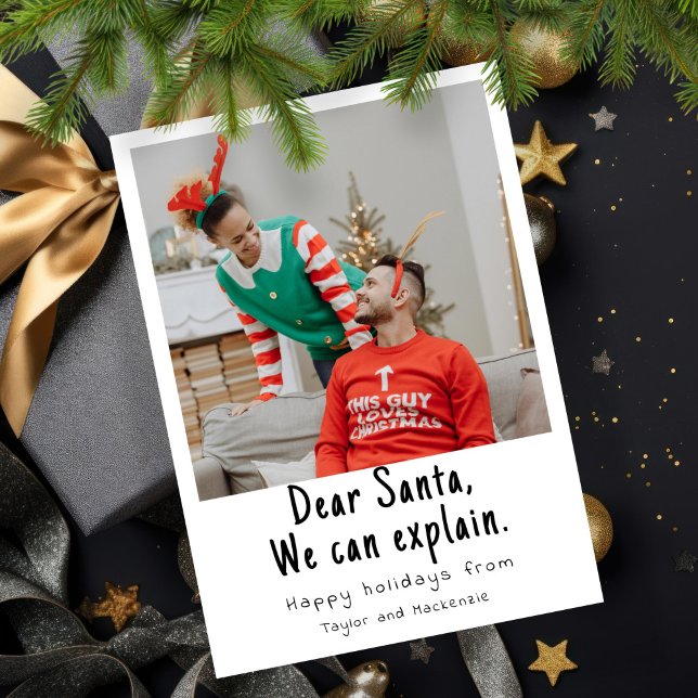 Tarjeta Festiva Estimado Papá Noel, podemos explicar la foto de lo (Dear Santa We Can Explain Christmas Photo Holiday Card by Ricaso. A fun photo card for all ages)