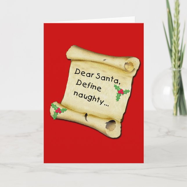 Tarjeta Festiva Estimado Santa… define las camisetas traviesas, (Anverso)