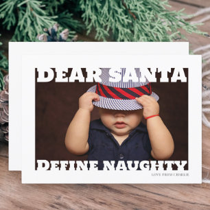 Tarjeta Festiva Estimado Santa Define una mala fotografía tipográf