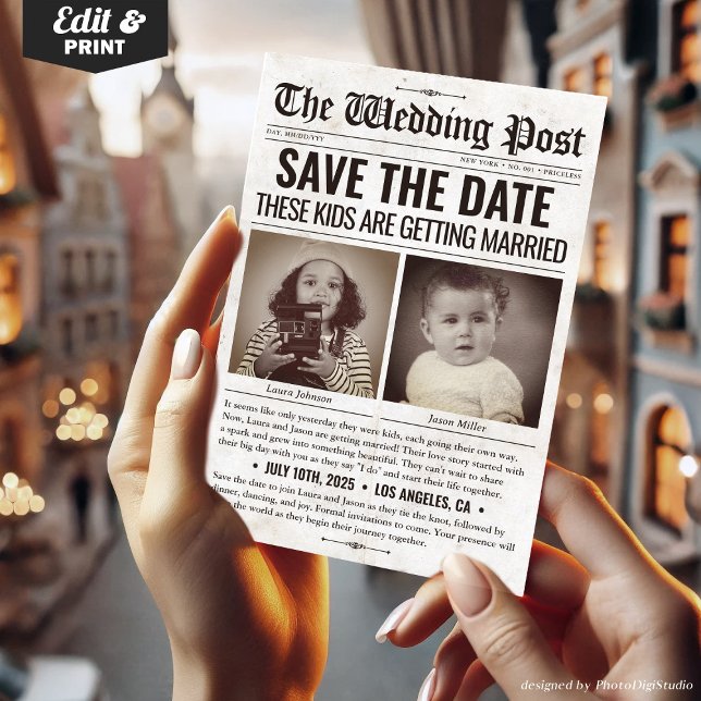 Tarjeta Festiva Estos Niños Se Están Casando Con Un Periódico Boda (These Kids Are Getting Married Wedding Newspaper Holiday Card)