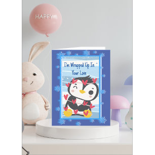 TARJETA FESTIVA ESTOY ENVUELTO EN TU AMOR PENGÜINO LINDO