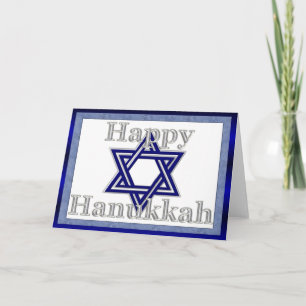 Tarjeta Festiva Estrella azul/plata de David Happy Hanukkah Card