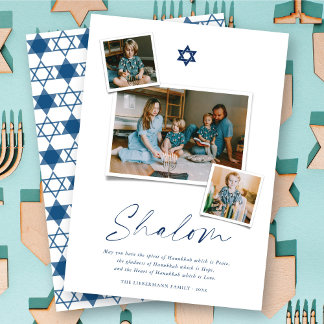 Tarjeta Festiva Estrella Azul Shalom De David 3 Foto Simple Hanukk