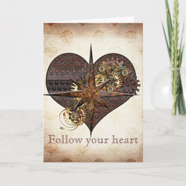 Tarjeta Festiva Estrella de brújula y Heart Steampunk Valentine (Anverso)