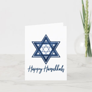 Tarjeta Festiva Estrella de David Clásico Feliz Hanukkah Azul Mo