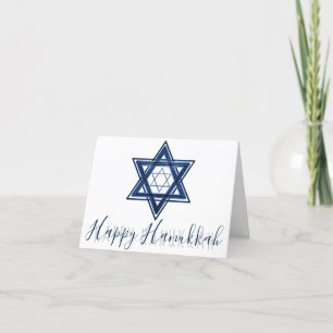 Tarjeta Festiva Estrella de David   Clásico Feliz Hanukkah Azul Mo