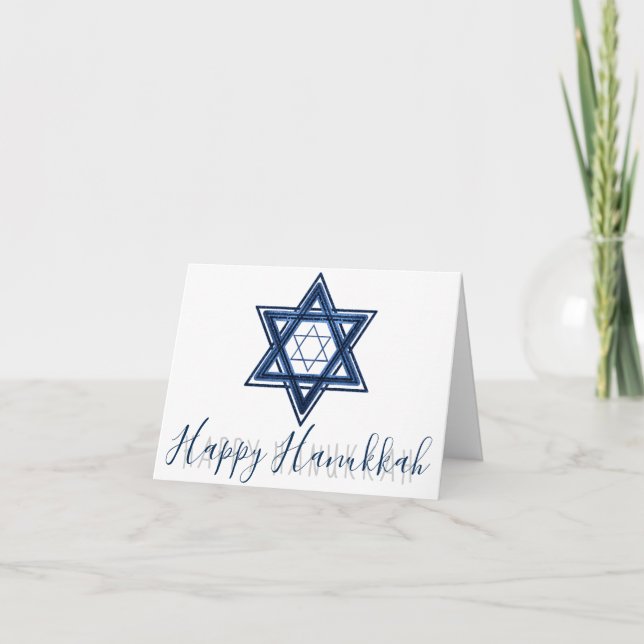 Tarjeta Festiva Estrella de David | Clásico Feliz Hanukkah Azul Mo (Anverso)