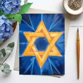Tarjeta Festiva Estrella de David Hanukkah Acuarela Azul