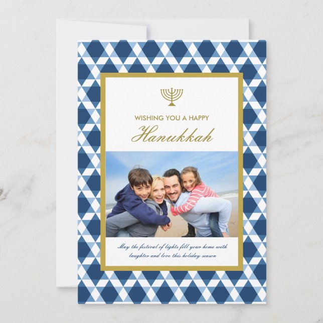 Tarjeta Festiva Estrella De David Menorah Hanukkah Foto Saludos (Anverso)
