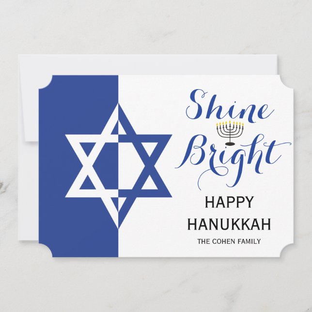 Tarjeta Festiva Estrella de David Shine Bright Hanukkah vacaciones (Anverso)