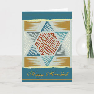 Tarjeta Festiva Estrella de David woodcut-Hanukkah
